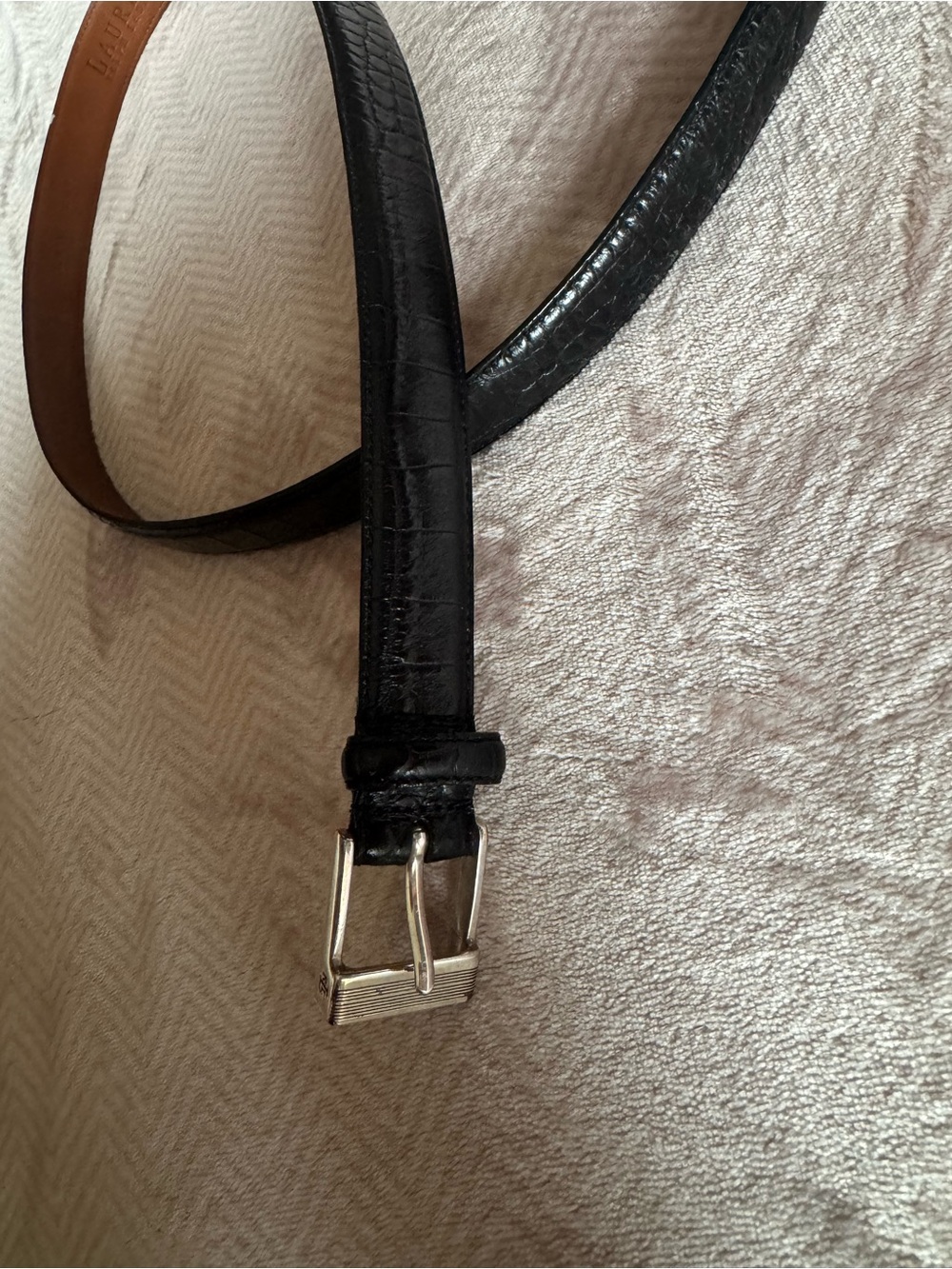 Ralph Lauren Black Croc-Embossed Leather Belt - size XL